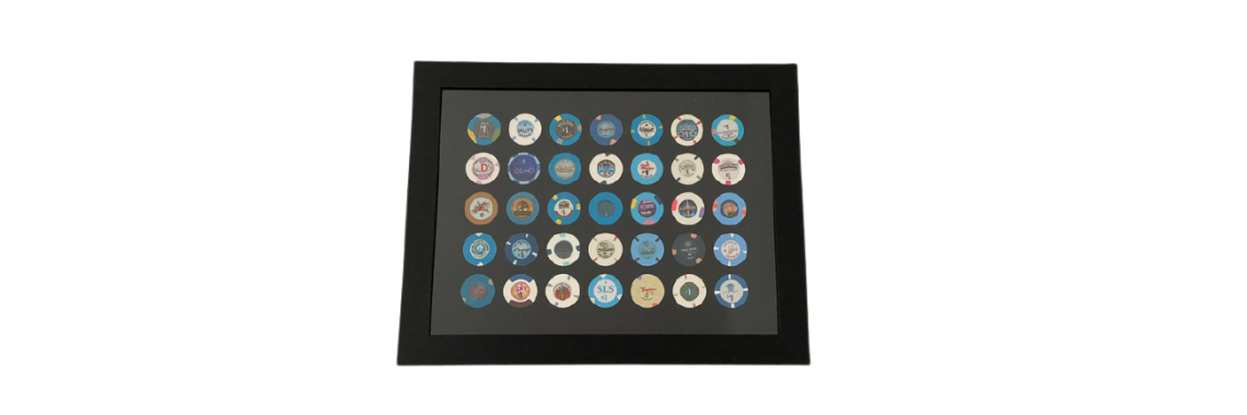 Framed Poker Chip Display - 16" x 12" holds 35 chips