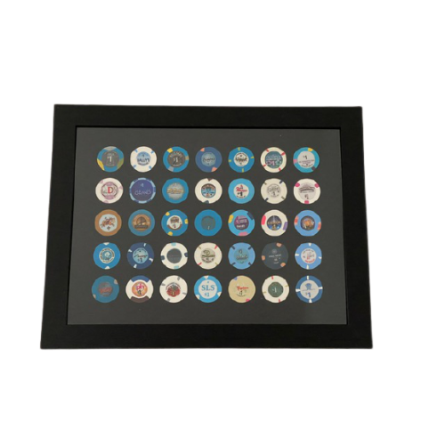 Framed Poker Chip Display Board - 16" x 12" holds 35 chips Framed Poker Chip Display Board - 16" x 12" holds 35 chips