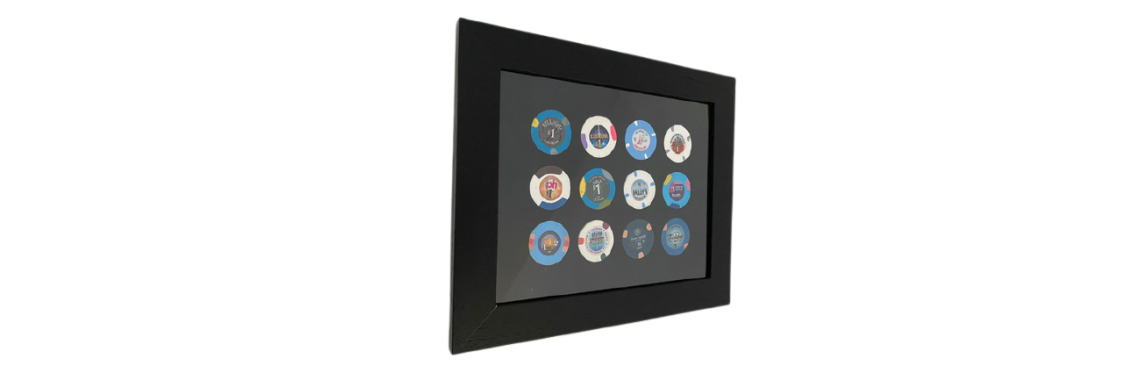 Framed Poker Chip Display - 10" x 8" holds 12 chips